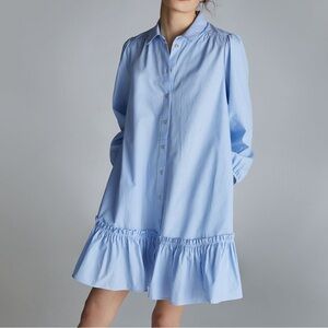 Anthropologie-  Blue Cotton Tunic Dress Shirt Dress (Size M)